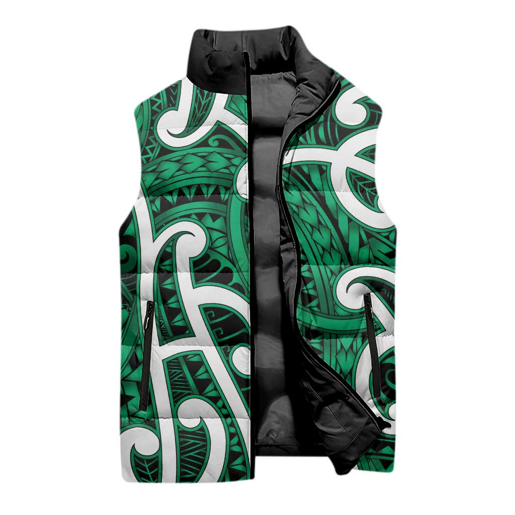 Aotearoa Maori Kowhaiwhai Sleeveless Puffer Jacket Kakariki Puhoro and Patiki LT9 - Polynesian Pride