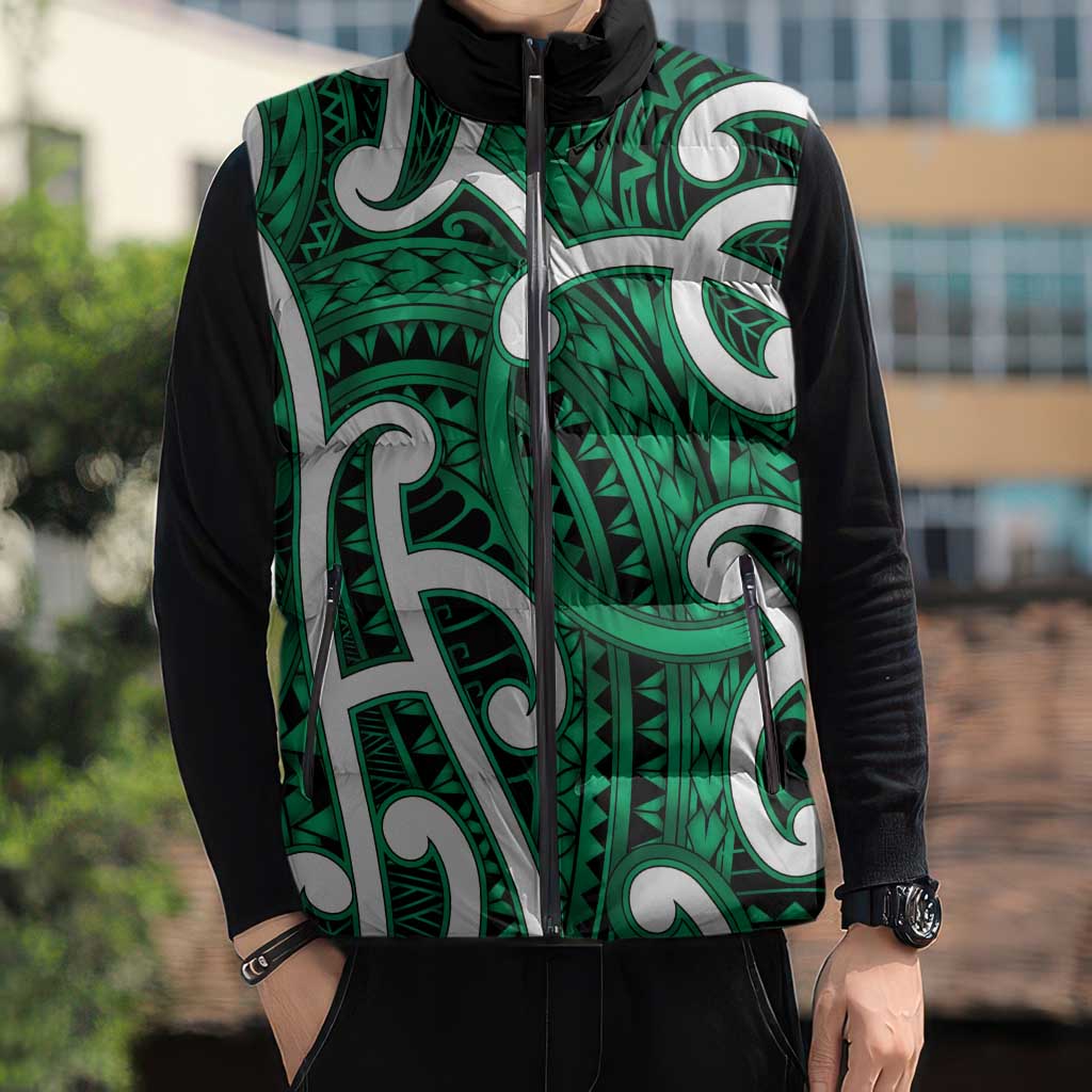Aotearoa Maori Kowhaiwhai Sleeveless Puffer Jacket Kakariki Puhoro and Patiki LT9 - Polynesian Pride