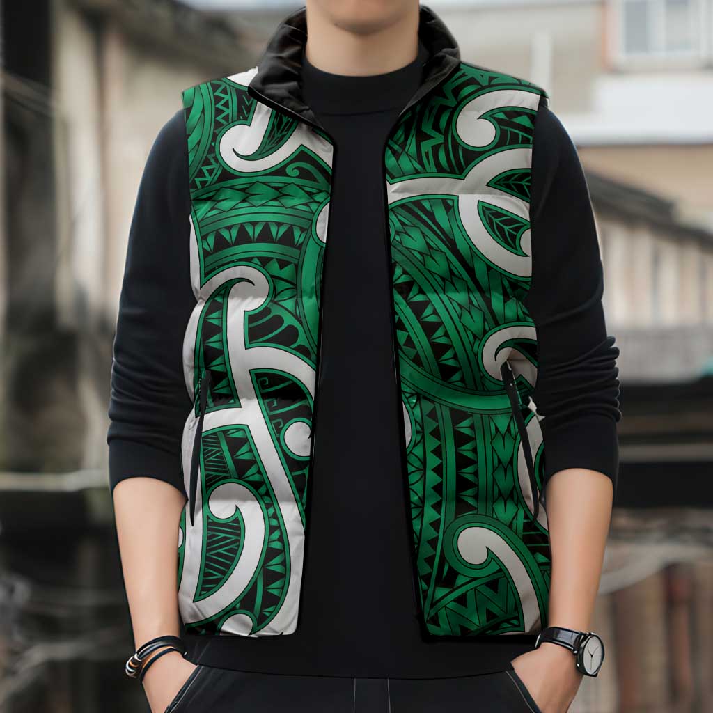 Aotearoa Maori Kowhaiwhai Sleeveless Puffer Jacket Kakariki Puhoro and Patiki LT9 - Polynesian Pride