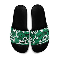 Aotearoa Maori Kowhaiwhai Slide Sandals Kakariki Puhoro and Patiki LT9 Green - Polynesian Pride