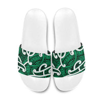 Aotearoa Maori Kowhaiwhai Slide Sandals Kakariki Puhoro and Patiki LT9 Green - Polynesian Pride