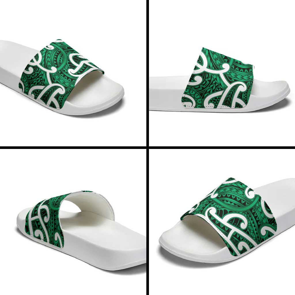 Aotearoa Maori Kowhaiwhai Slide Sandals Kakariki Puhoro and Patiki LT9 - Polynesian Pride