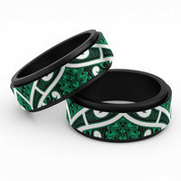 Aotearoa Maori Kowhaiwhai Spinner Ring Kakariki Puhoro and Patiki LT9 Black Green - Polynesian Pride