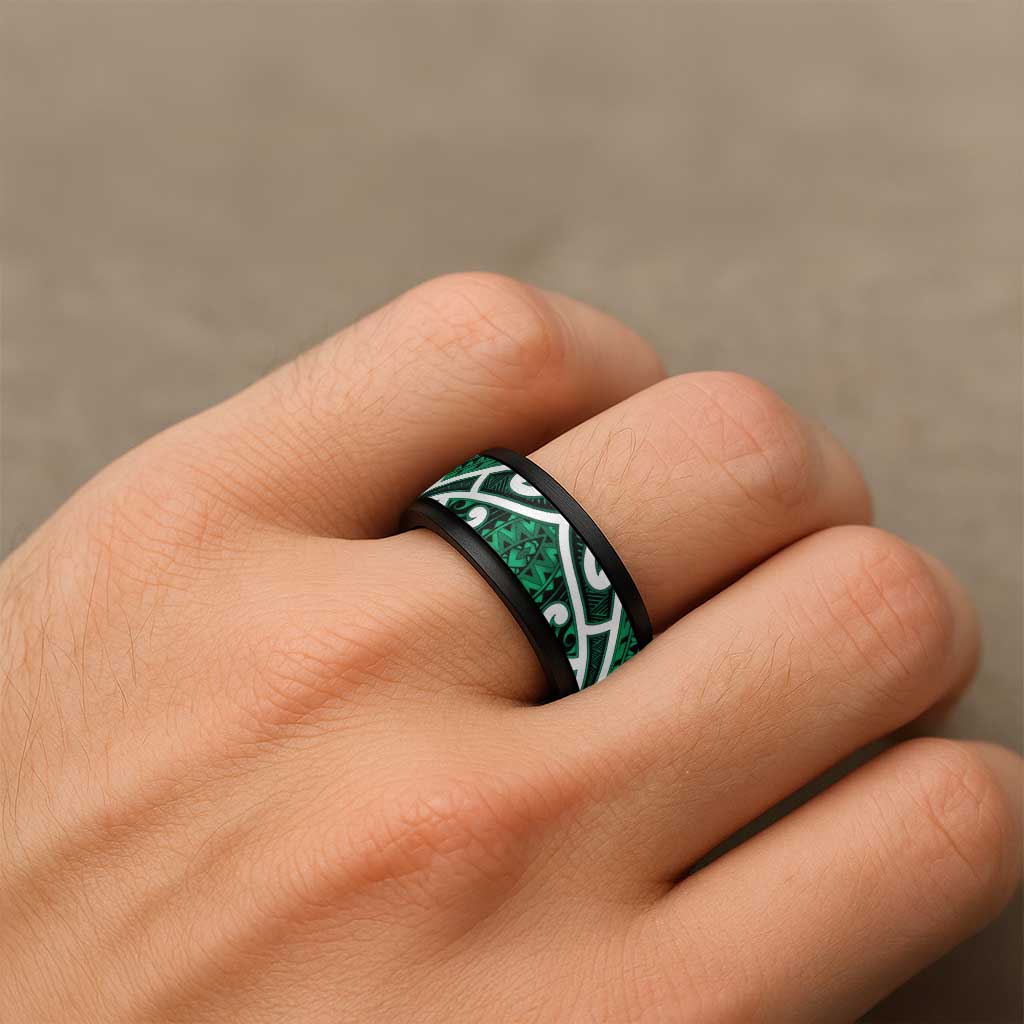 Aotearoa Maori Kowhaiwhai Spinner Ring Kakariki Puhoro and Patiki LT9 - Polynesian Pride