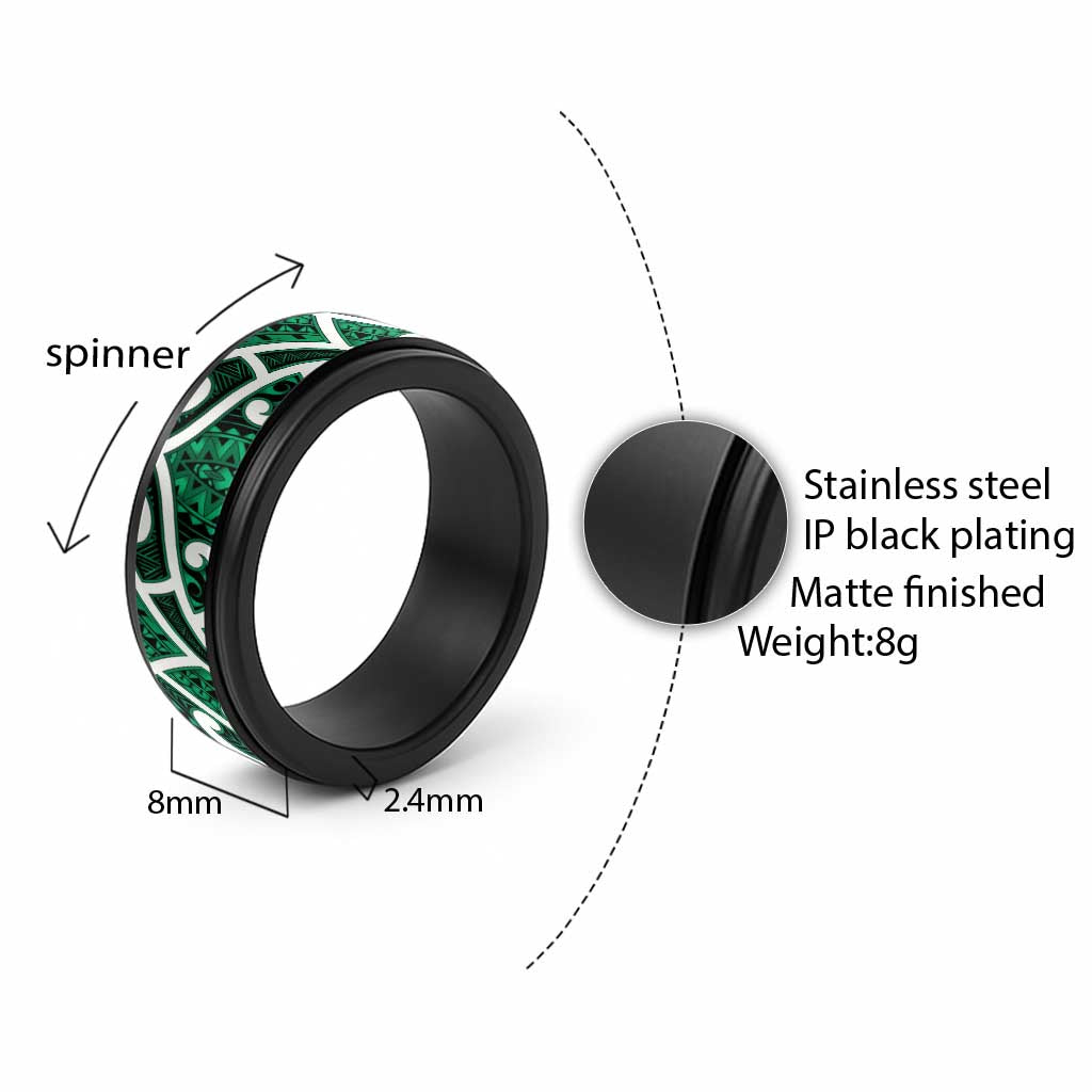 Aotearoa Maori Kowhaiwhai Spinner Ring Kakariki Puhoro and Patiki LT9 - Polynesian Pride