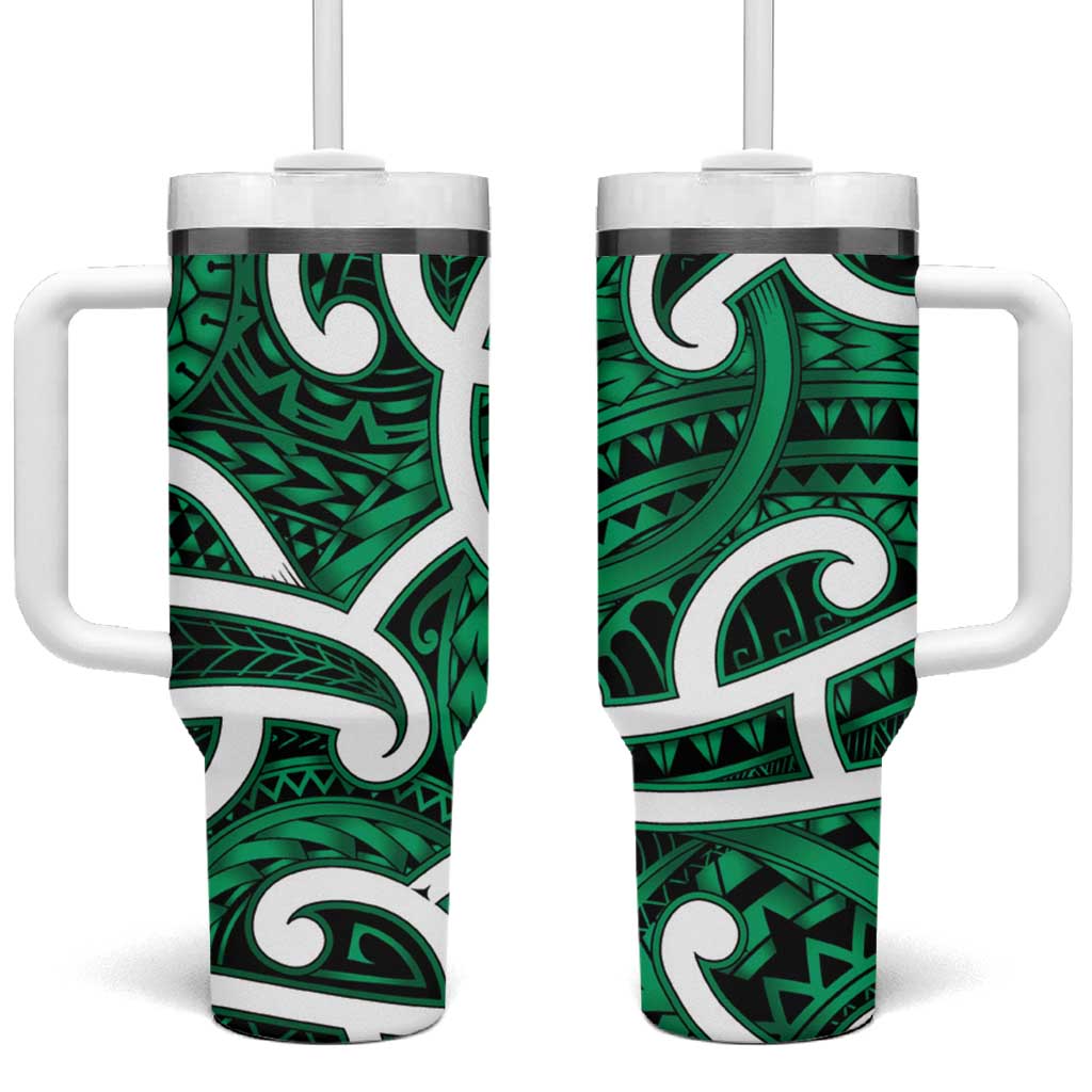 Aotearoa Maori Kowhaiwhai Tumbler With Handle Kakariki Puhoro and Patiki LT9 One Size: 40 oz Green - Polynesian Pride