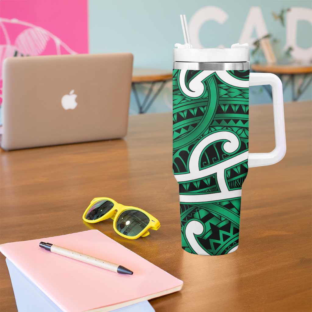 Aotearoa Maori Kowhaiwhai Tumbler With Handle Kakariki Puhoro and Patiki LT9 - Polynesian Pride