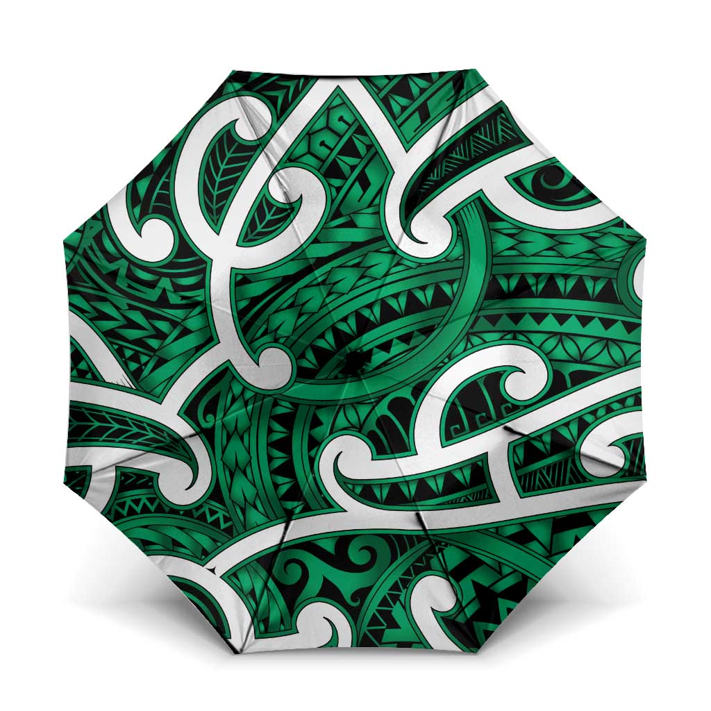 Aotearoa Maori Kowhaiwhai Umbrella Kakariki Puhoro and Patiki LT9 One Size Folded 11.42 inch Opened Diameter 37.4 inch Green - Polynesian Pride