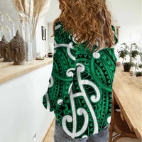 Aotearoa Maori Kowhaiwhai Women Casual Shirt Kakariki Puhoro and Patiki