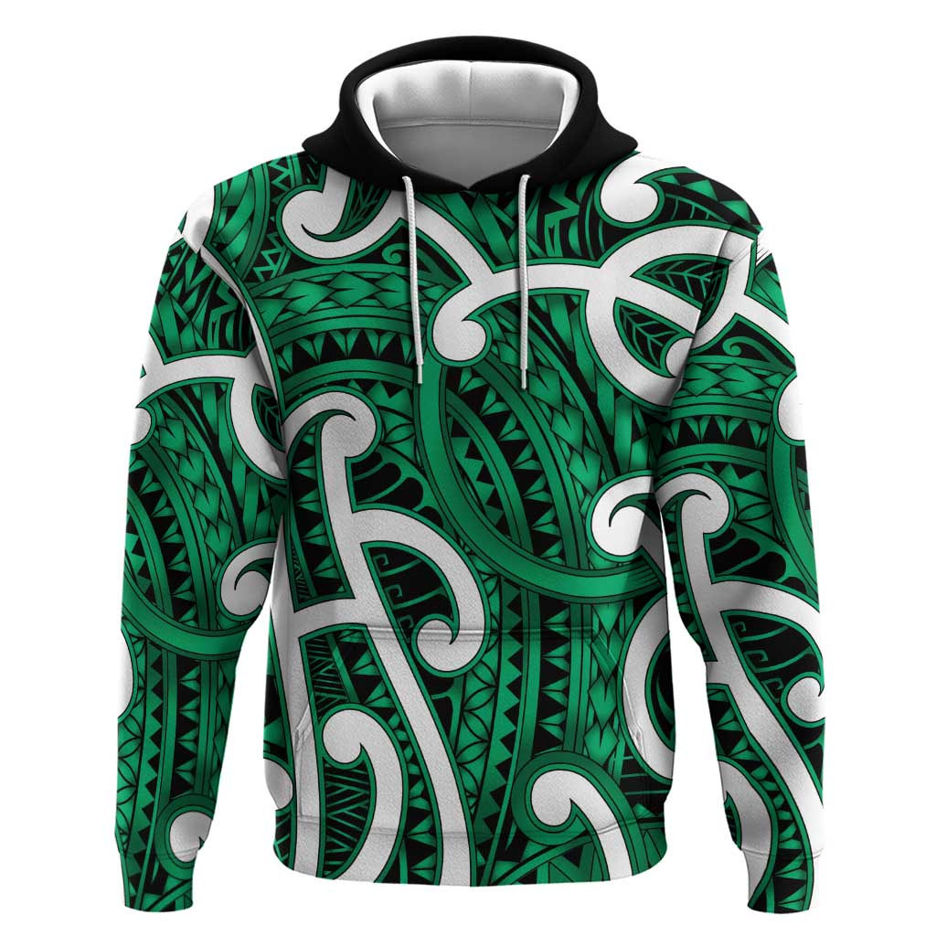 Aotearoa Maori Kowhaiwhai Zip Hoodie Kakariki Puhoro and Patiki LT9 Pullover Hoodie Green - Polynesian Pride