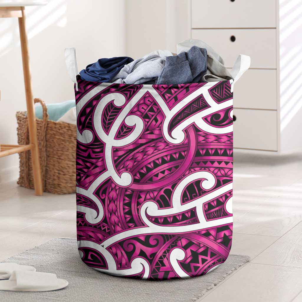 Aotearoa Maori Kowhaiwhai Laundry Basket Mawhero Puhoro and Patiki LT9 Pink - Polynesian Pride