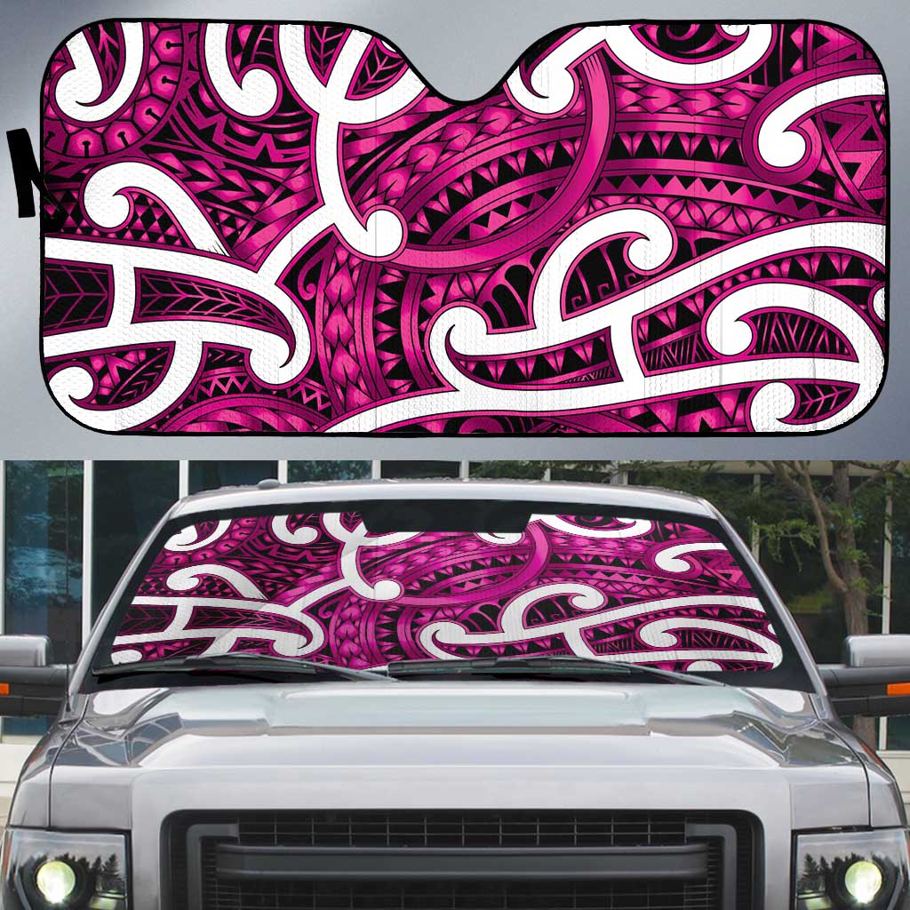 Aotearoa Maori Kowhaiwhai Auto Sun Shade Mawhero Puhoro and Patiki LT9 Pink - Polynesian Pride