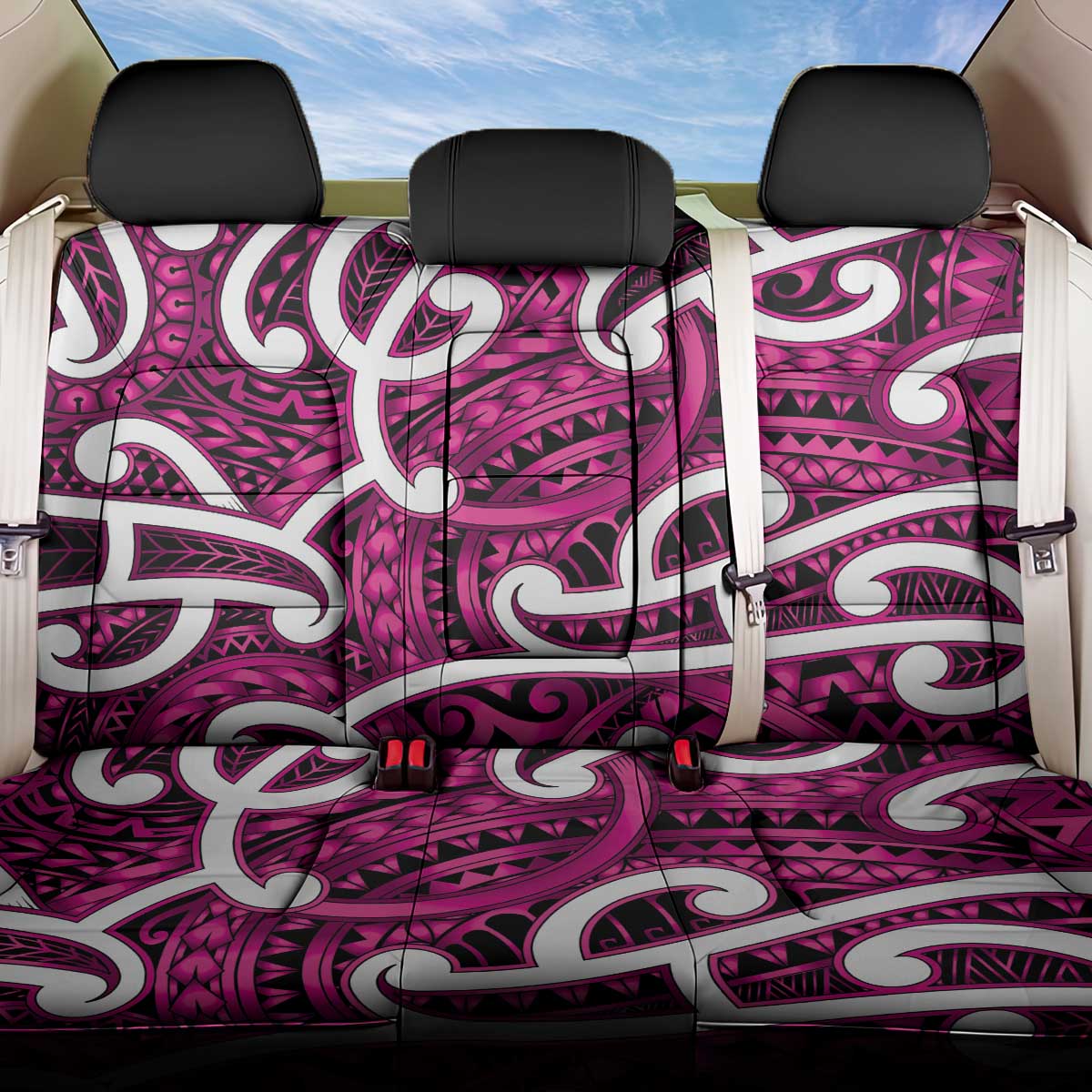 Aotearoa Maori Kowhaiwhai Back Car Seat Cover Mawhero Puhoro and Patiki LT9 One Size Pink - Polynesian Pride