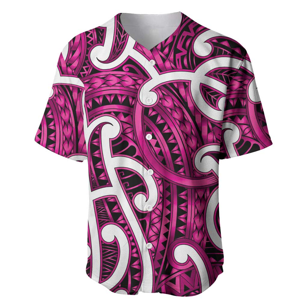 Aotearoa Maori Kowhaiwhai Baseball Jersey Mawhero Puhoro and Patiki LT9 Pink - Polynesian Pride