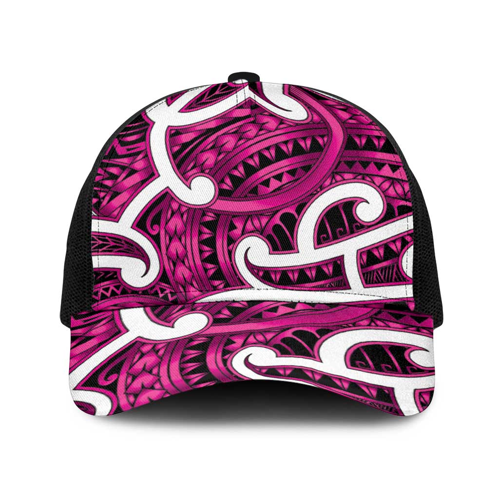 Aotearoa Maori Kowhaiwhai Baseball Net Cap Mawhero Puhoro and Patiki LT9 One Size Black Pink - Polynesian Pride