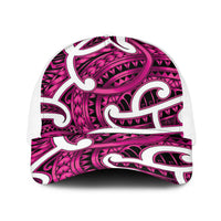 Aotearoa Maori Kowhaiwhai Baseball Net Cap Mawhero Puhoro and Patiki LT9 One Size White Pink - Polynesian Pride