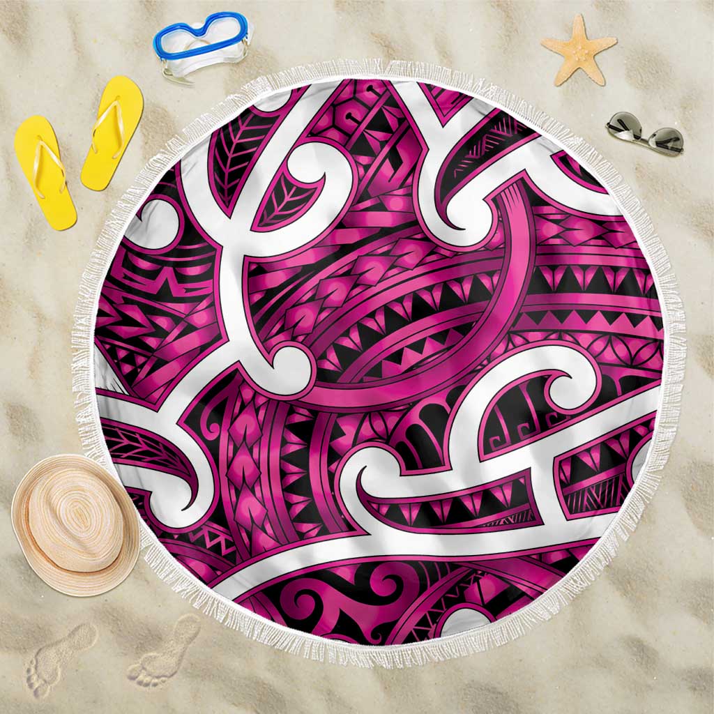 Aotearoa Maori Kowhaiwhai Beach Blanket Mawhero Puhoro and Patiki LT9 One Size 150cm Pink - Polynesian Pride