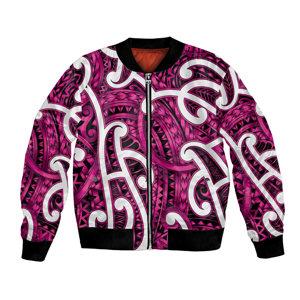 Aotearoa Maori Kowhaiwhai Bomber Jacket Mawhero Puhoro and Patiki LT9 Unisex Pink - Polynesian Pride