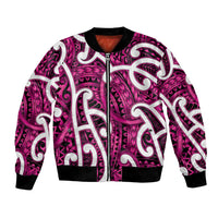 Aotearoa Maori Kowhaiwhai Bomber Jacket Mawhero Puhoro and Patiki LT9 Unisex Pink - Polynesian Pride
