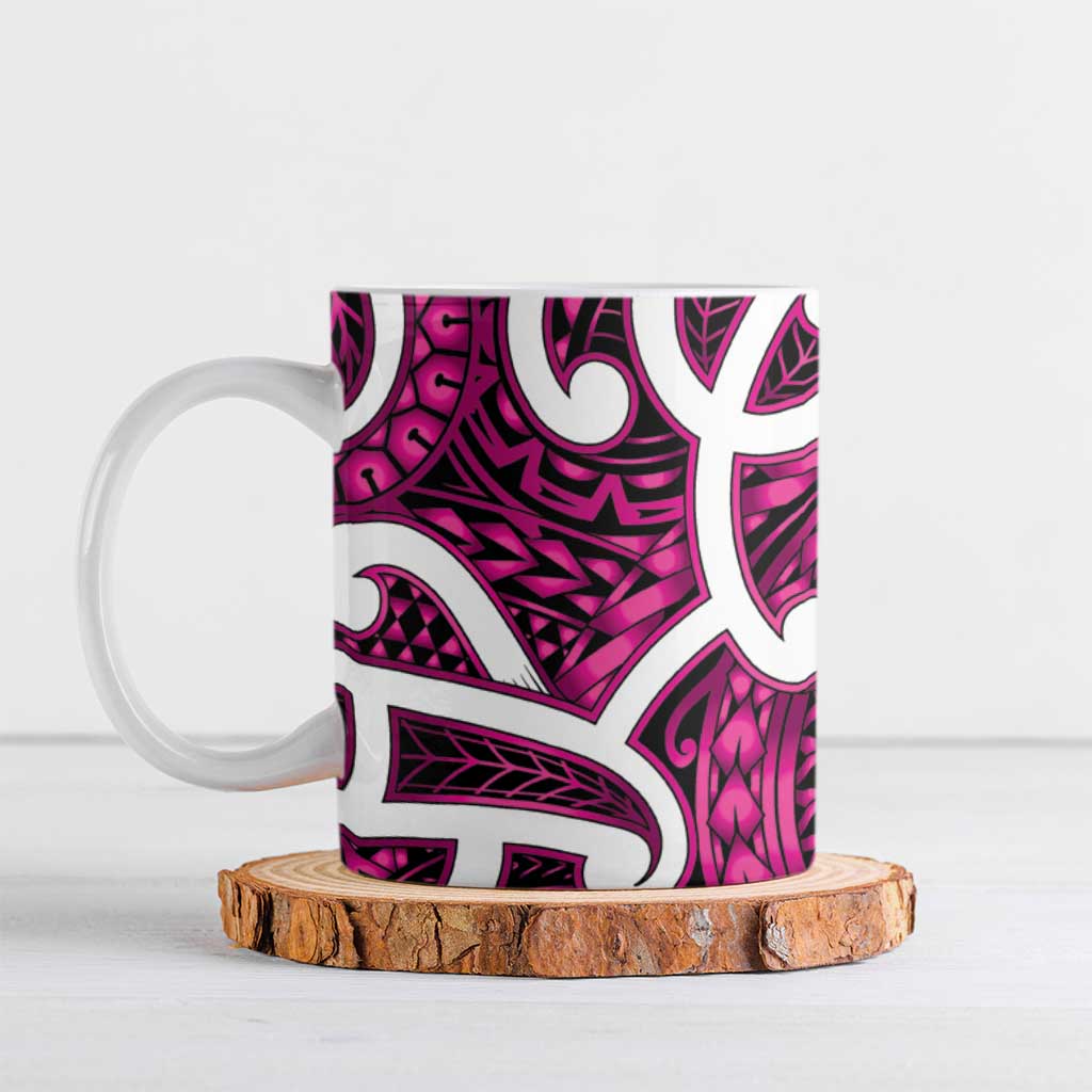 Aotearoa Maori Kowhaiwhai Ceramic Mug Mawhero Puhoro and Patiki LT9 Pink - Polynesian Pride