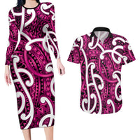 Aotearoa Maori Kowhaiwhai Couples Matching Long Sleeve Bodycon Dress and Hawaiian Shirt Mawhero Puhoro and Patiki