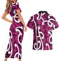 Aotearoa Maori Kowhaiwhai Couples Matching Short Sleeve Bodycon Dress and Hawaiian Shirt Mawhero Puhoro and Patiki