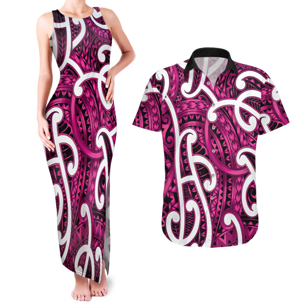 Aotearoa Maori Kowhaiwhai Couples Matching Tank Maxi Dress and Hawaiian Shirt Mawhero Puhoro and Patiki