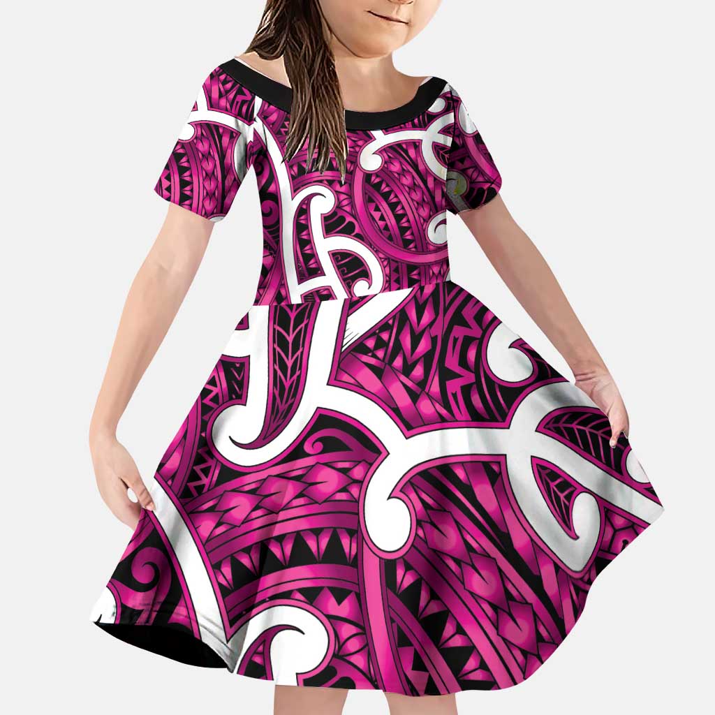Aotearoa Maori Kowhaiwhai Family Matching Off Shoulder Short Dress and Hawaiian Shirt Mawhero Puhoro and Patiki
