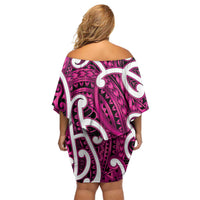 Aotearoa Maori Kowhaiwhai Family Matching Off Shoulder Short Dress and Hawaiian Shirt Mawhero Puhoro and Patiki