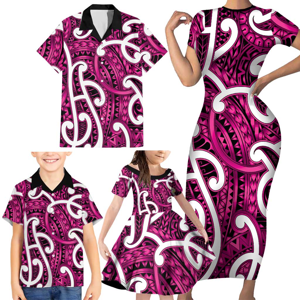 Aotearoa Maori Kowhaiwhai Family Matching Short Sleeve Bodycon Dress and Hawaiian Shirt Mawhero Puhoro and Patiki LT9 - Polynesian Pride