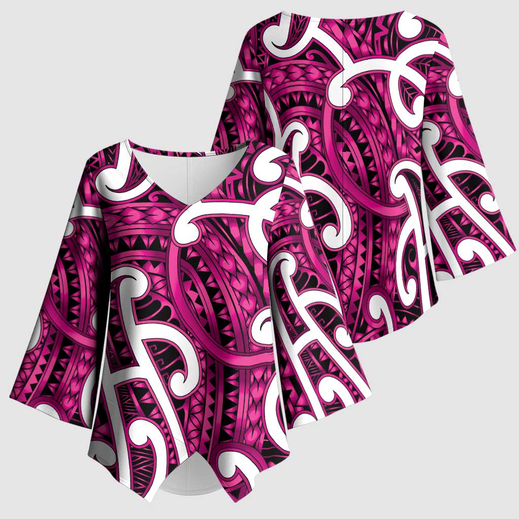 Aotearoa Maori Kowhaiwhai Kimono Sleeve Blouse Mawhero Puhoro and Patiki
