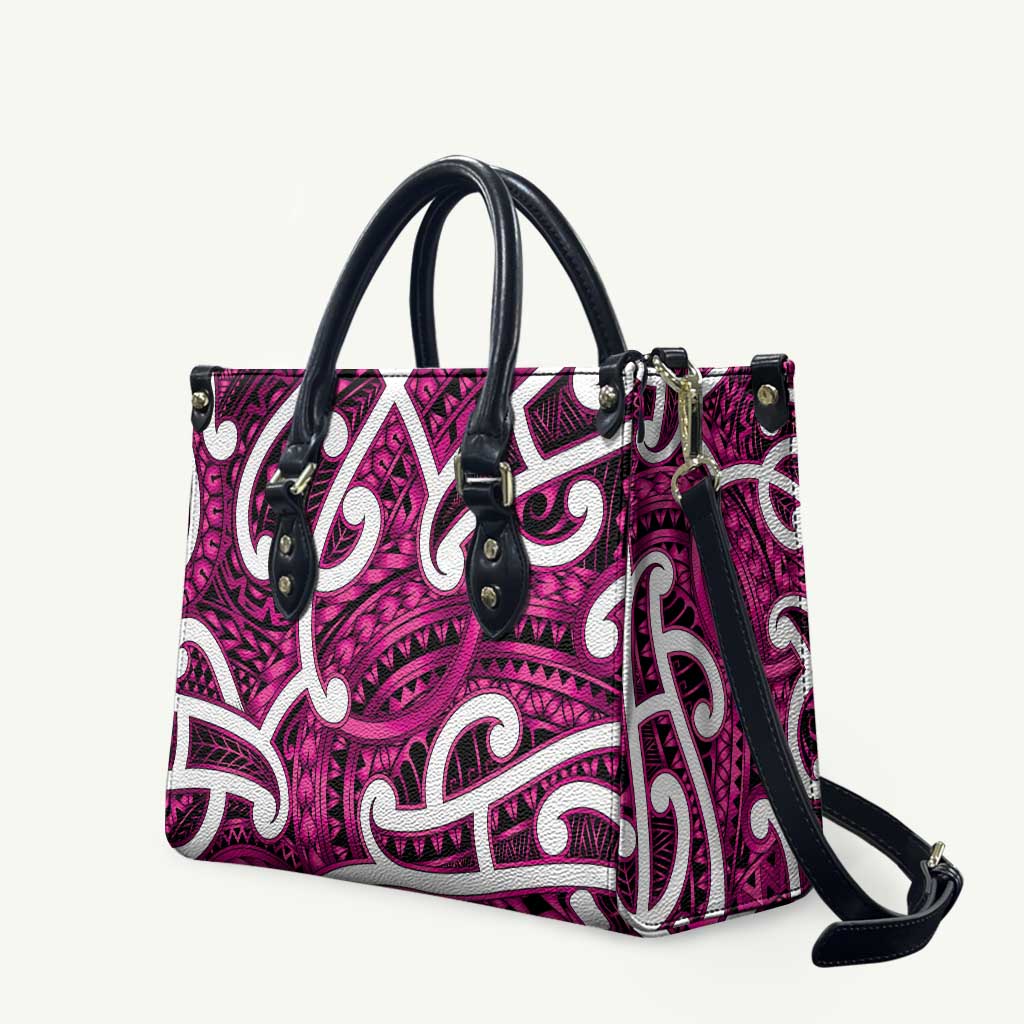 Aotearoa Maori Kowhaiwhai Leather Bag Mawhero Puhoro and Patiki LT9 Pink - Polynesian Pride