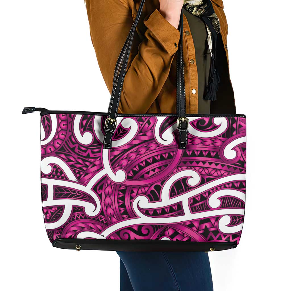 Aotearoa Maori Kowhaiwhai Leather Tote Bag Mawhero Puhoro and Patiki LT9 - Polynesian Pride