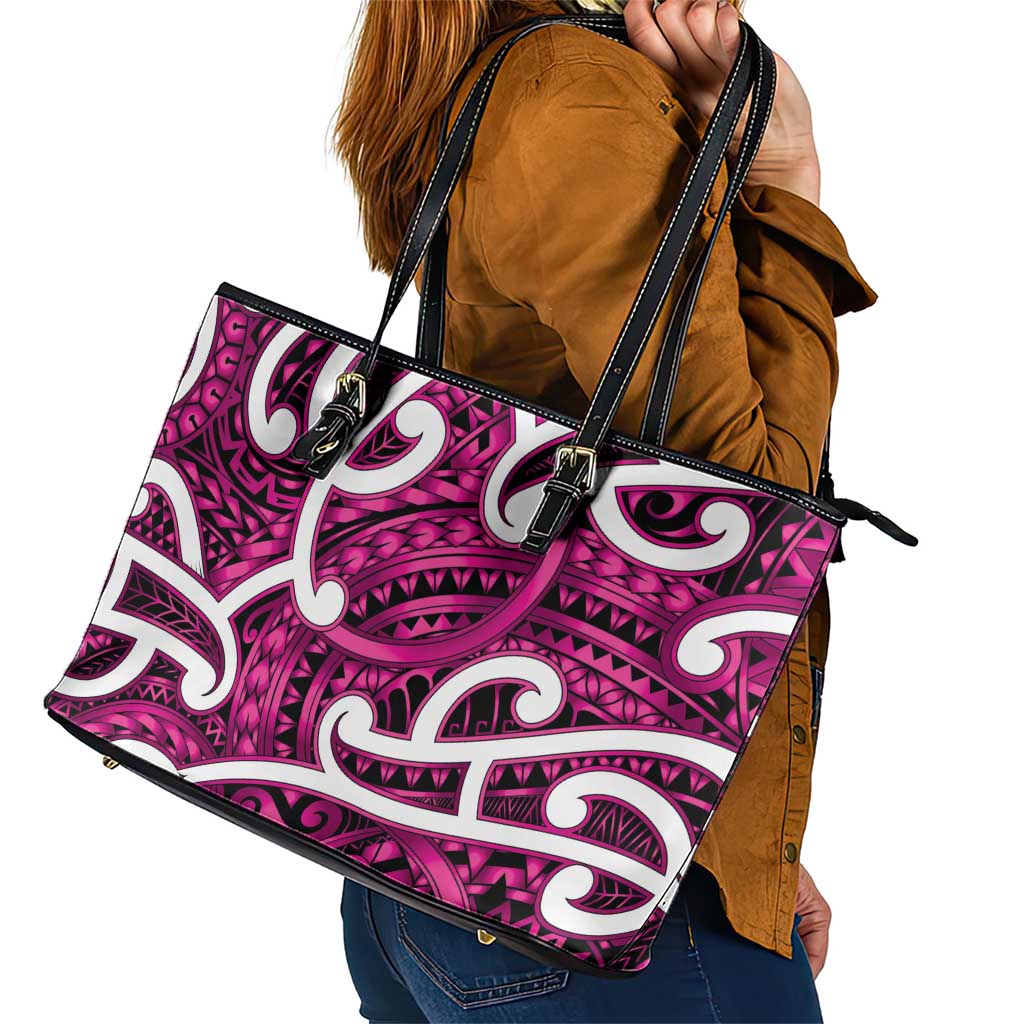 Aotearoa Maori Kowhaiwhai Leather Tote Bag Mawhero Puhoro and Patiki LT9 - Polynesian Pride