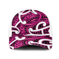 Aotearoa Maori Kowhaiwhai Mesh Trucker Cap Mawhero Puhoro and Patiki LT9 One Size White Pink - Polynesian Pride