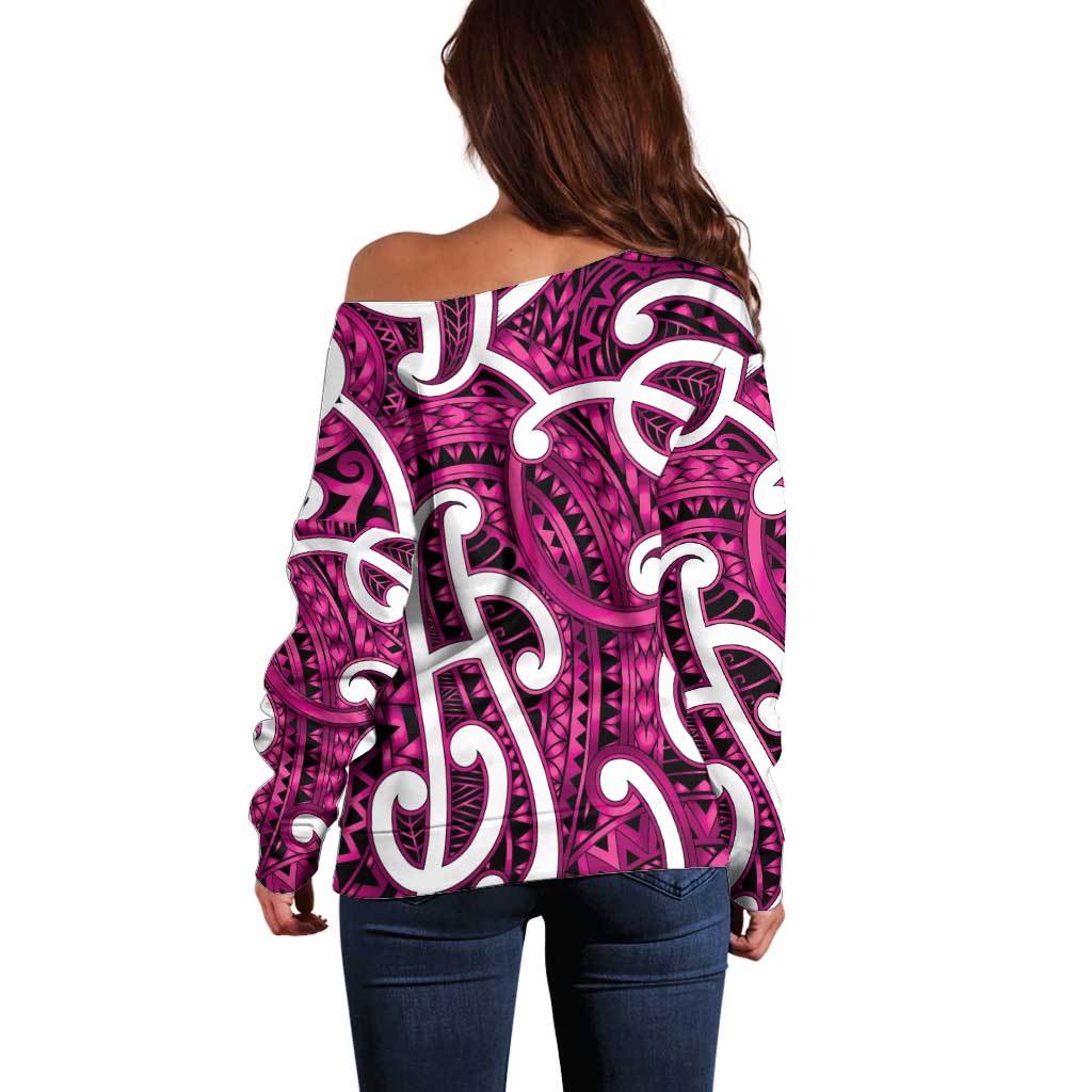 Aotearoa Maori Kowhaiwhai Off Shoulder Sweater Mawhero Puhoro and Patiki LT9 - Polynesian Pride