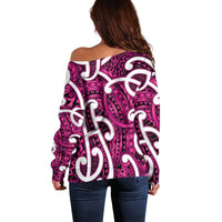 Aotearoa Maori Kowhaiwhai Off Shoulder Sweater Mawhero Puhoro and Patiki LT9 - Polynesian Pride