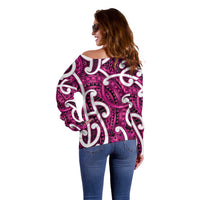 Aotearoa Maori Kowhaiwhai Off Shoulder Sweater Mawhero Puhoro and Patiki LT9 - Polynesian Pride