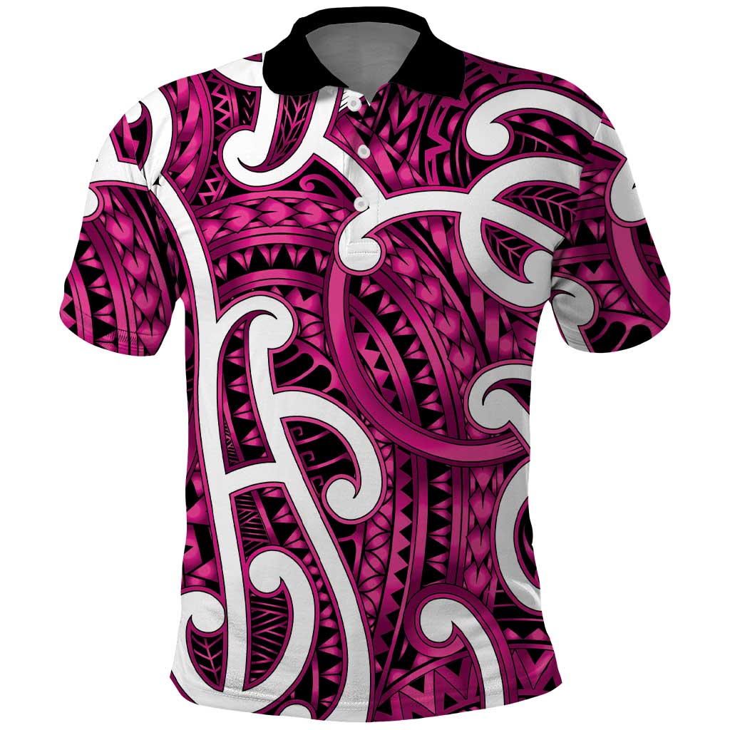 Aotearoa Maori Kowhaiwhai Polo Shirt Mawhero Puhoro and Patiki LT9 Pink - Polynesian Pride