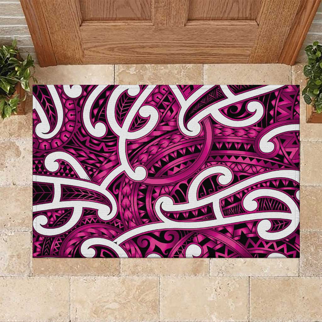 Aotearoa Maori Kowhaiwhai Rubber Doormat Mawhero Puhoro and Patiki LT9 Pink - Polynesian Pride