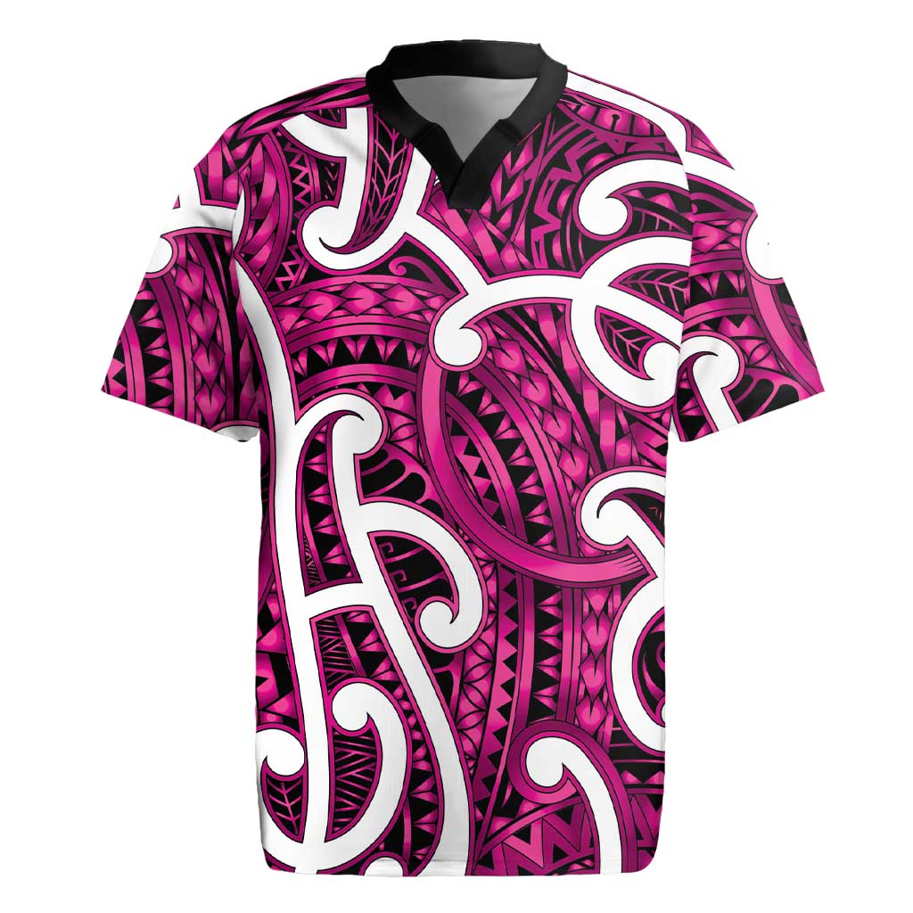 Aotearoa Maori Kowhaiwhai Rugby Jersey Mawhero Puhoro and Patiki LT9 Pink - Polynesian Pride