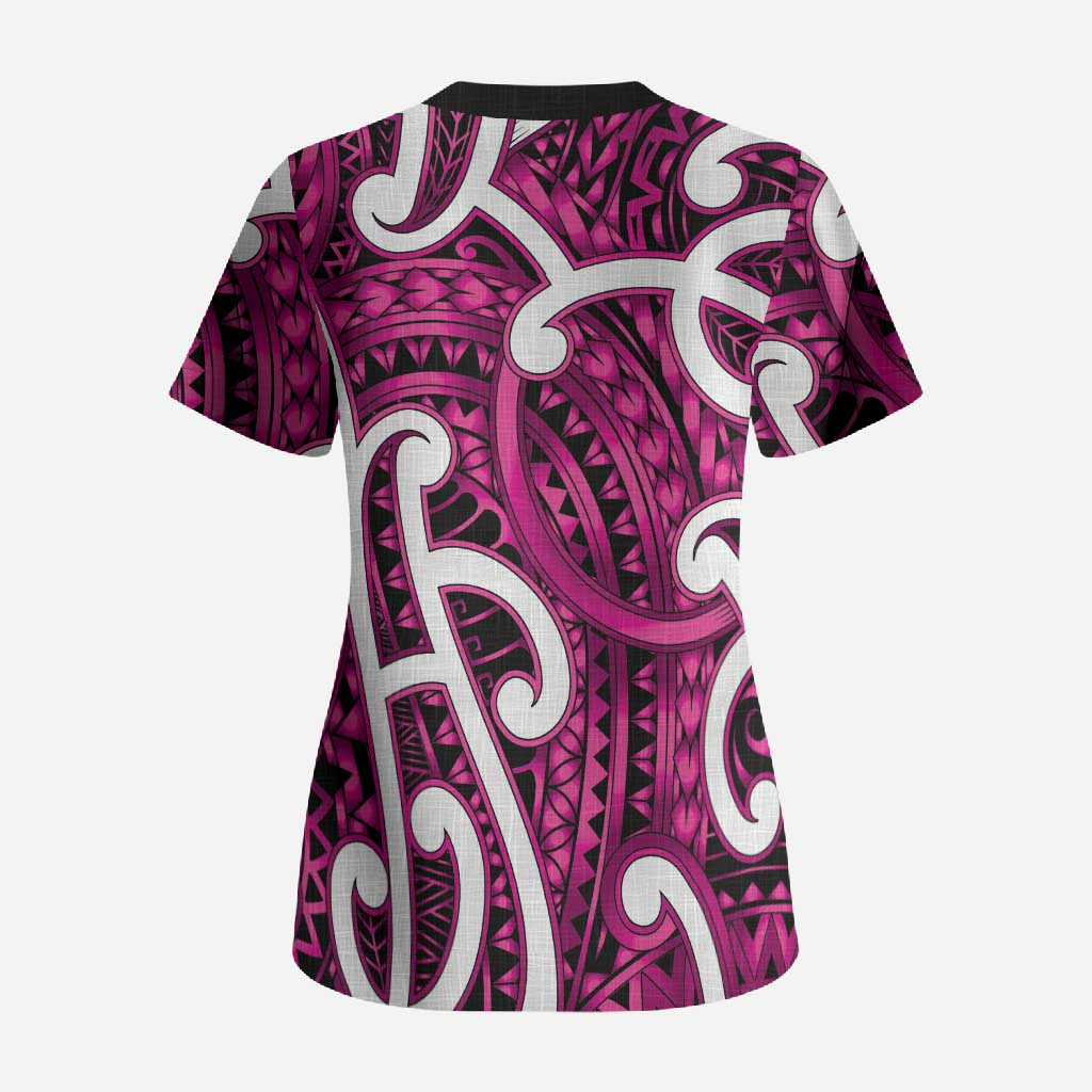 Aotearoa Maori Kowhaiwhai Scrub Top Mawhero Puhoro and Patiki