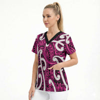 Aotearoa Maori Kowhaiwhai Scrub Top Mawhero Puhoro and Patiki