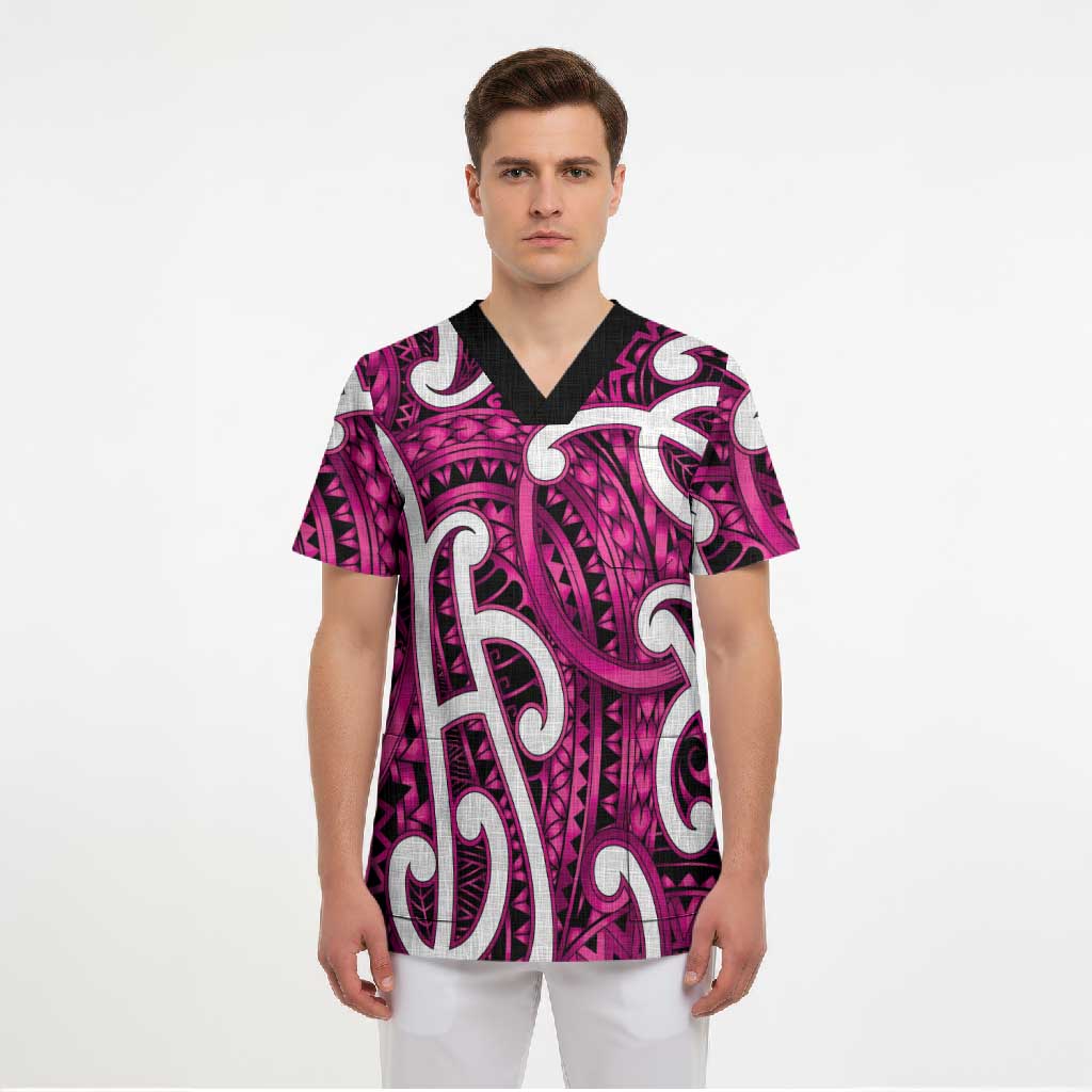 Aotearoa Maori Kowhaiwhai Scrub Top Mawhero Puhoro and Patiki