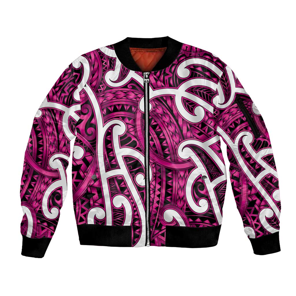 Aotearoa Maori Kowhaiwhai Sleeve Zip Bomber Jacket Mawhero Puhoro and Patiki LT9 Unisex Pink - Polynesian Pride