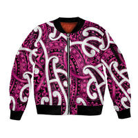 Aotearoa Maori Kowhaiwhai Sleeve Zip Bomber Jacket Mawhero Puhoro and Patiki LT9 Unisex Pink - Polynesian Pride