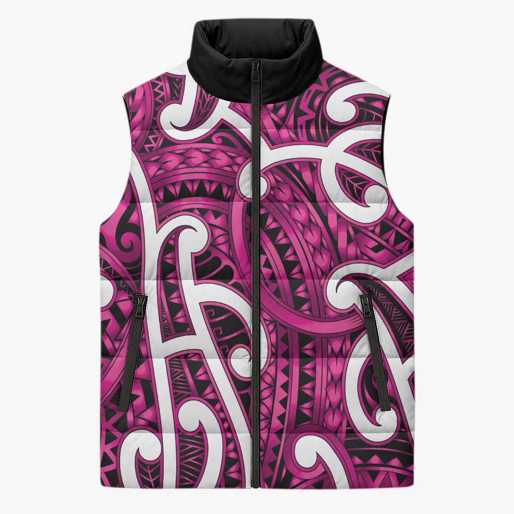 Aotearoa Maori Kowhaiwhai Sleeveless Puffer Jacket Mawhero Puhoro and Patiki LT9 Unisex Pink - Polynesian Pride