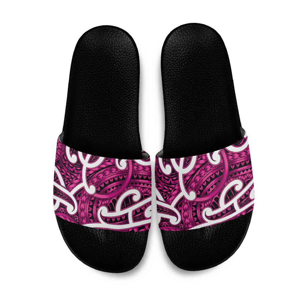 Aotearoa Maori Kowhaiwhai Slide Sandals Mawhero Puhoro and Patiki LT9 Pink - Polynesian Pride