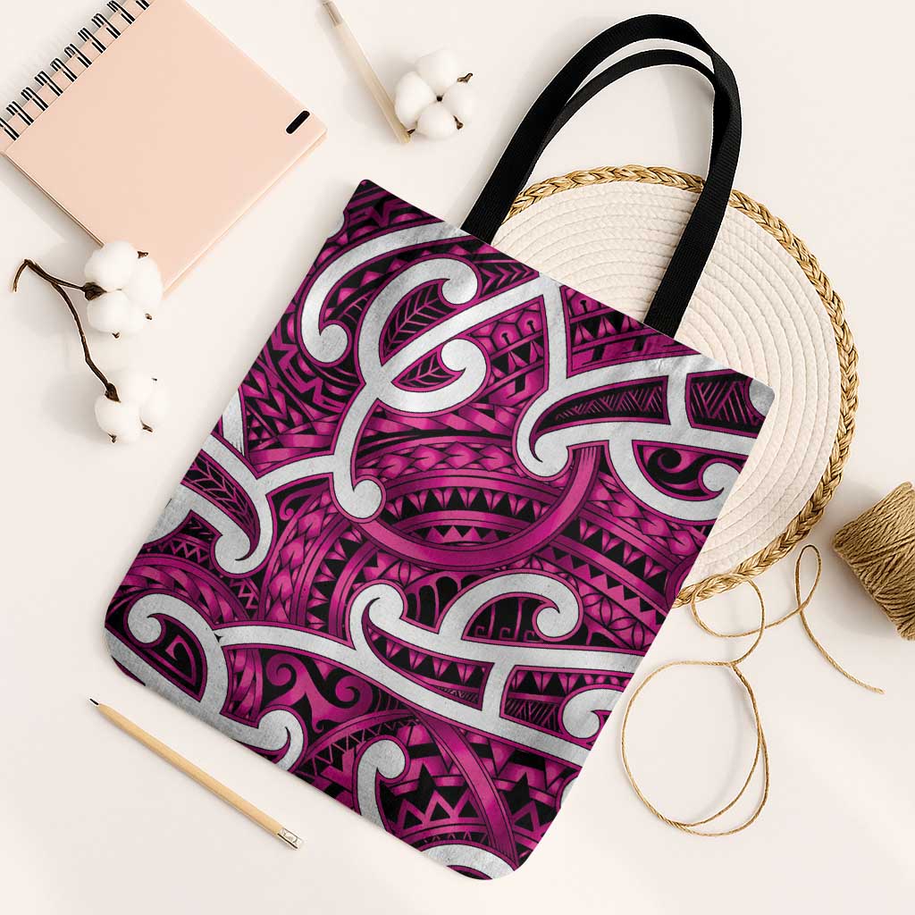 Aotearoa Maori Kowhaiwhai Tote Bag Mawhero Puhoro and Patiki LT9 Black Strap One Size Pink - Polynesian Pride