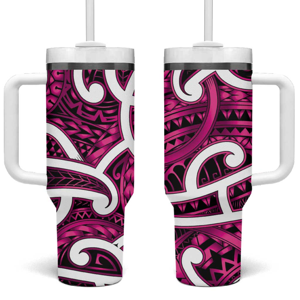 Aotearoa Maori Kowhaiwhai Tumbler With Handle Mawhero Puhoro and Patiki LT9 One Size: 40 oz Pink - Polynesian Pride